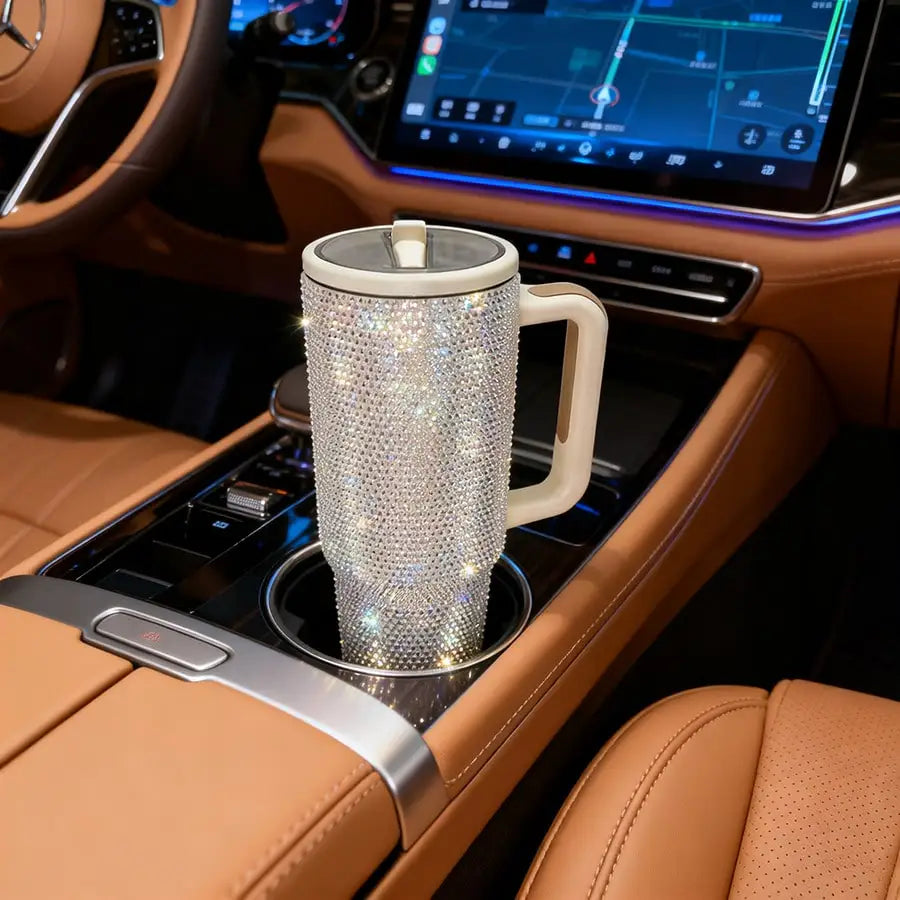 Bling Rhinestone Tumbler Stainless Steel Vacuum Insulated With Handle