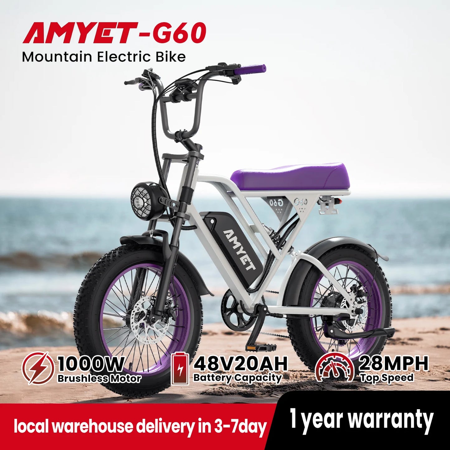 Amyet 1000W Electric Bike 48V Lithium Battery Mountain Ebike