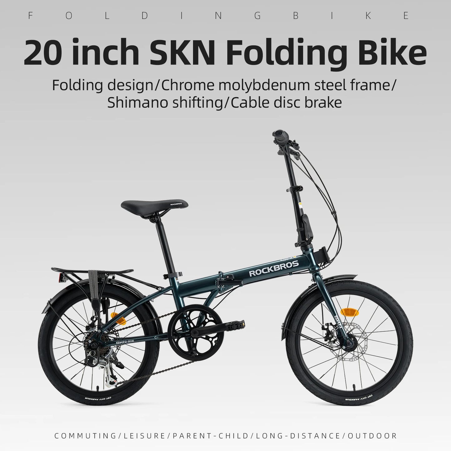 Rockbros Folding Bike Carbon Steel Frame 7 Speed Disc Brake