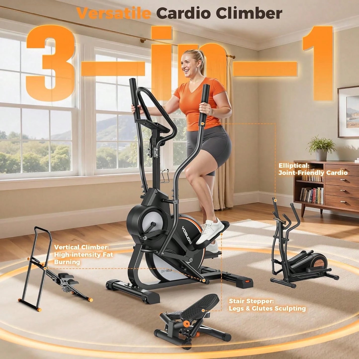 YOSUDA 3 In 1 Elliptical Stepper Cardio Climber Home Gym