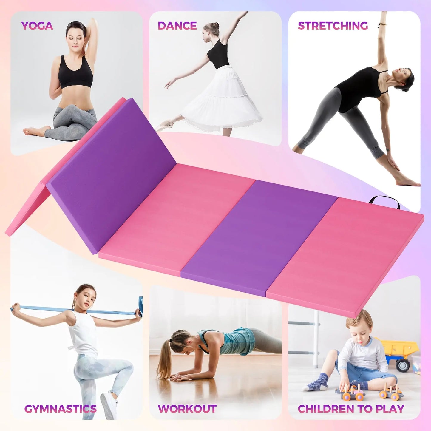 HiMISS Gymnastics Mat Thick Portable Home Workout Pad Yoga Pilates