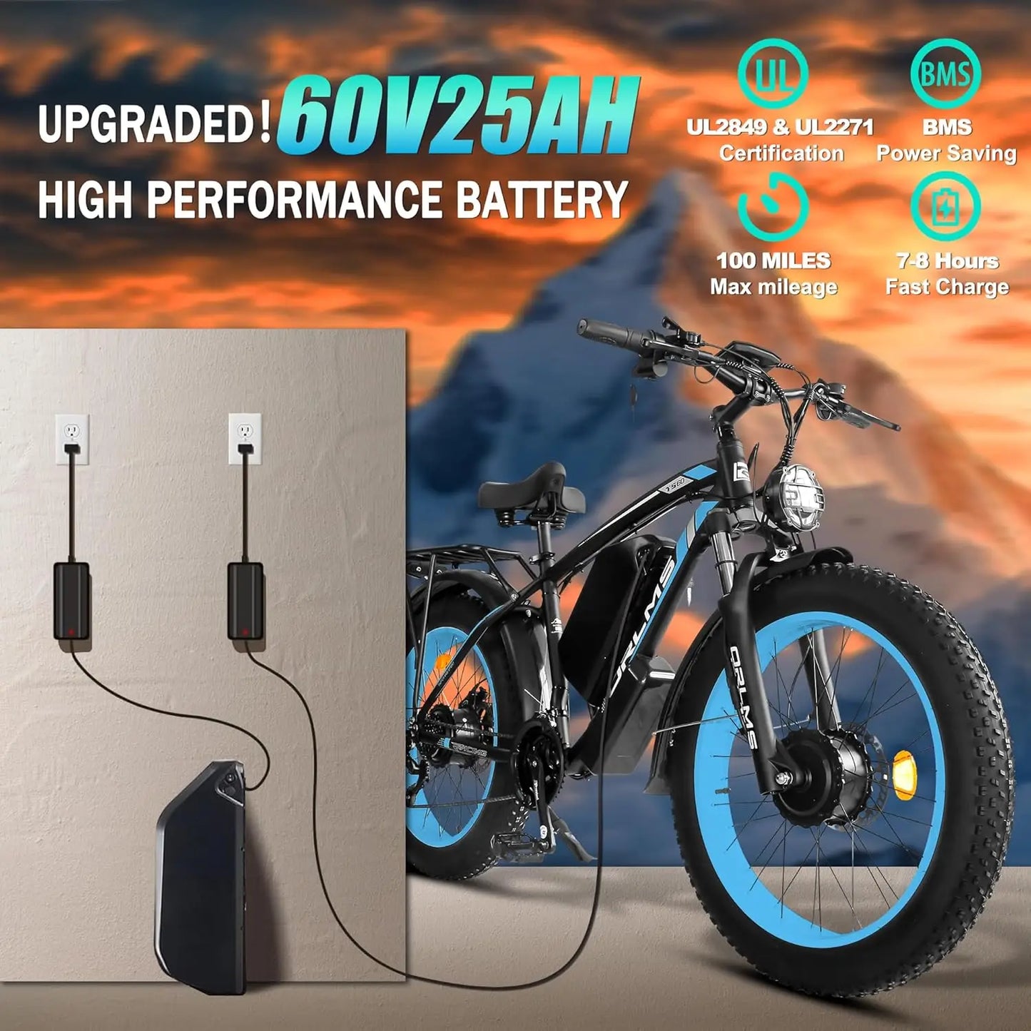 TS60 5000W Dual Motor EBike 60V 25Ah Battery Alloy Frame