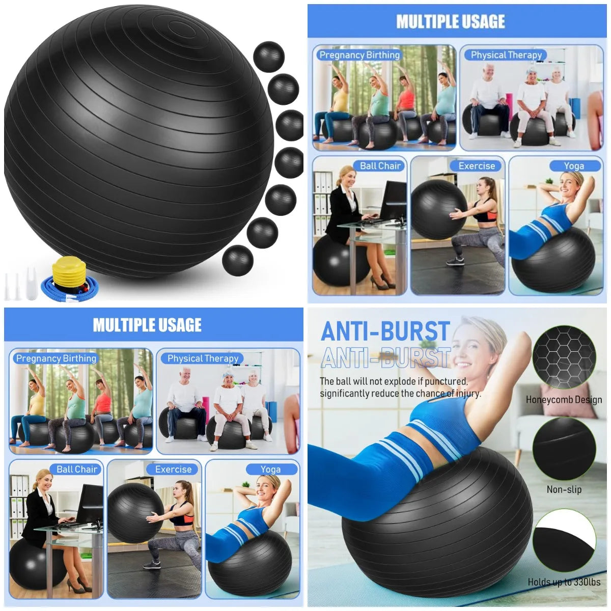 YTYIN 8-Piece Yoga Exercise Balls Set With Pump