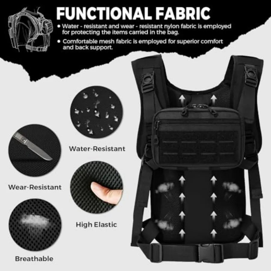 Tactical Hydration Backpack With Front Pouch And Water Bladder