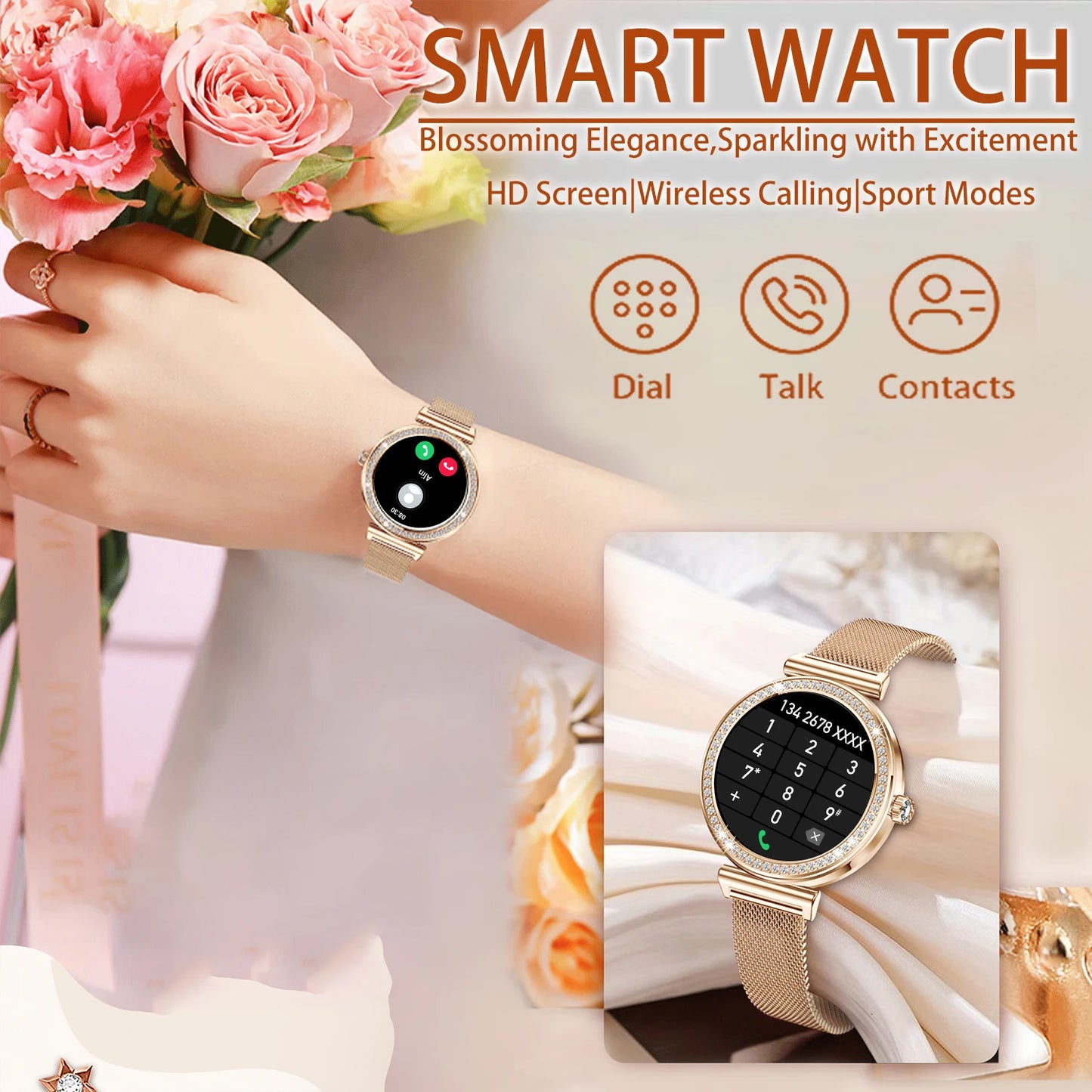 INNOFOVO Women Smartwatch 1.29-Inch Touchscreen With Wireless Calls