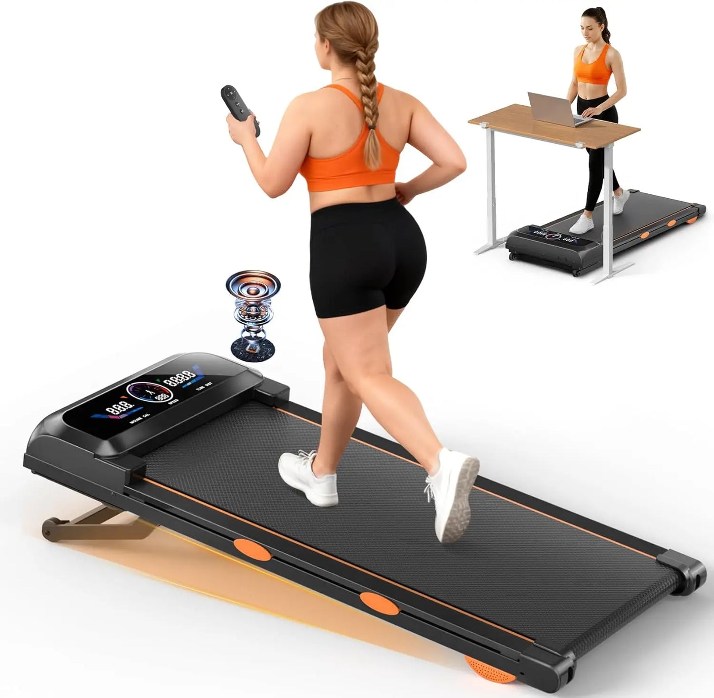 Under Desk Walking Pad Treadmill With Auto Incline And RGB UI Screen