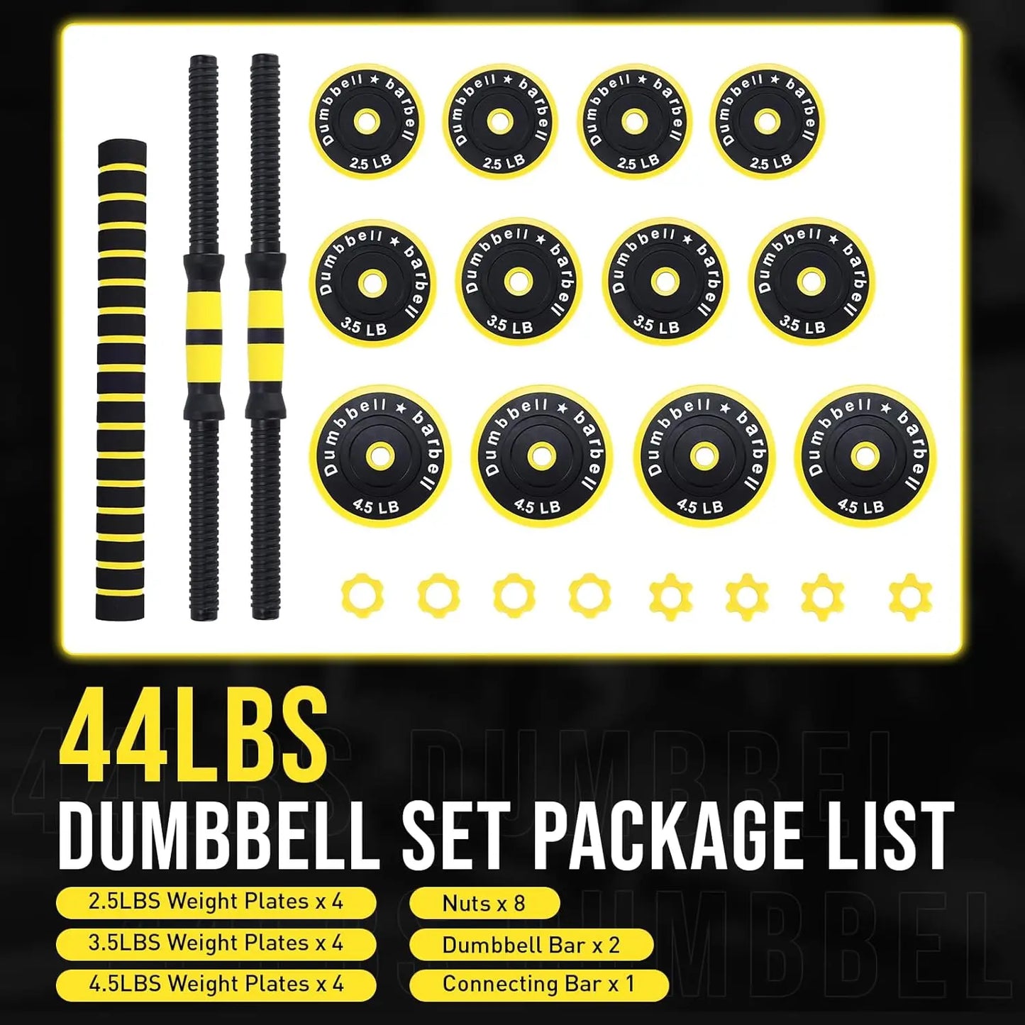 HiMISS 2In1 Adjustable Dumbbell Set 44 Lb For Home Gym