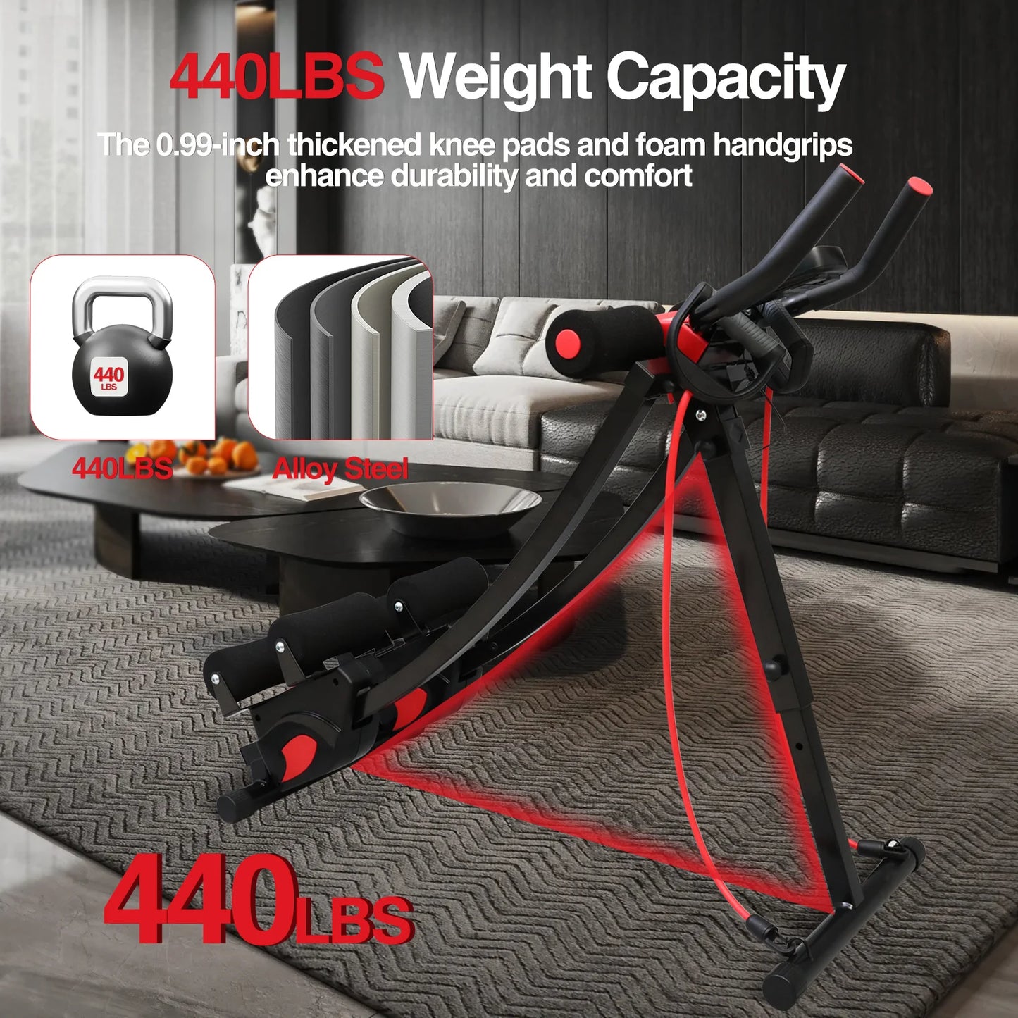 Abdominal Workout Machine With Foldable Frame Resistance Bands LCD Display