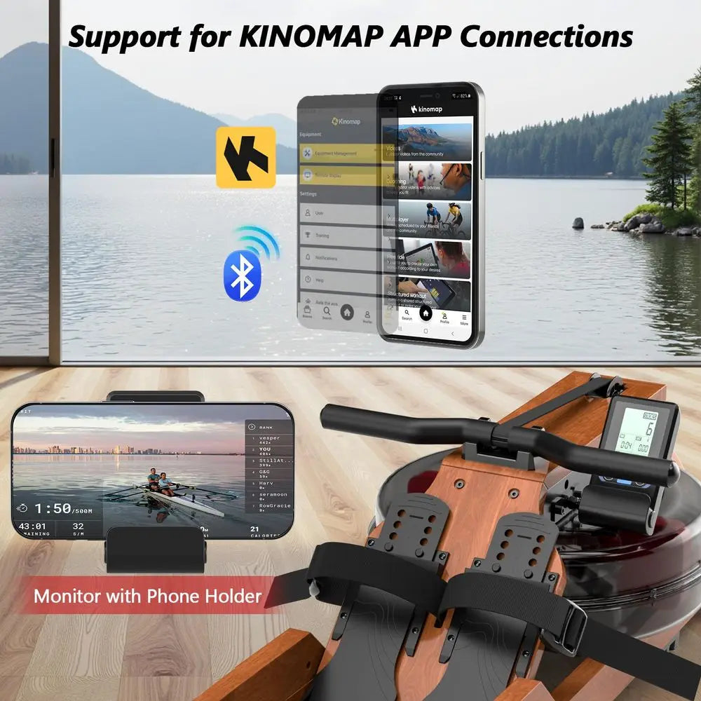 YTYIN Wooden Rowing Machine For Home Use Durable Wood Frame