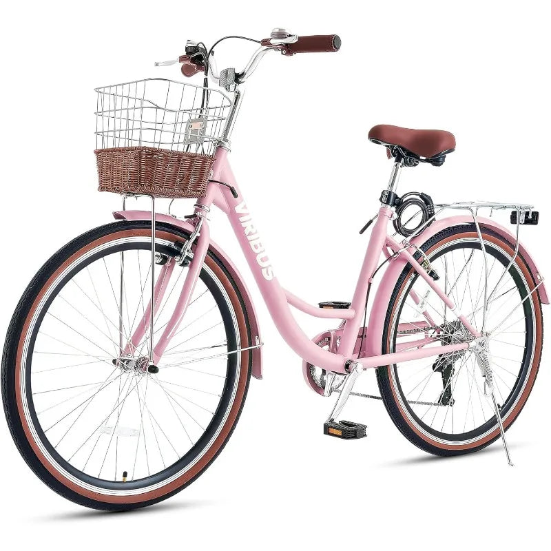 Viribus Womens Cruiser Bike 7 Speed Beach City Commuter Basket