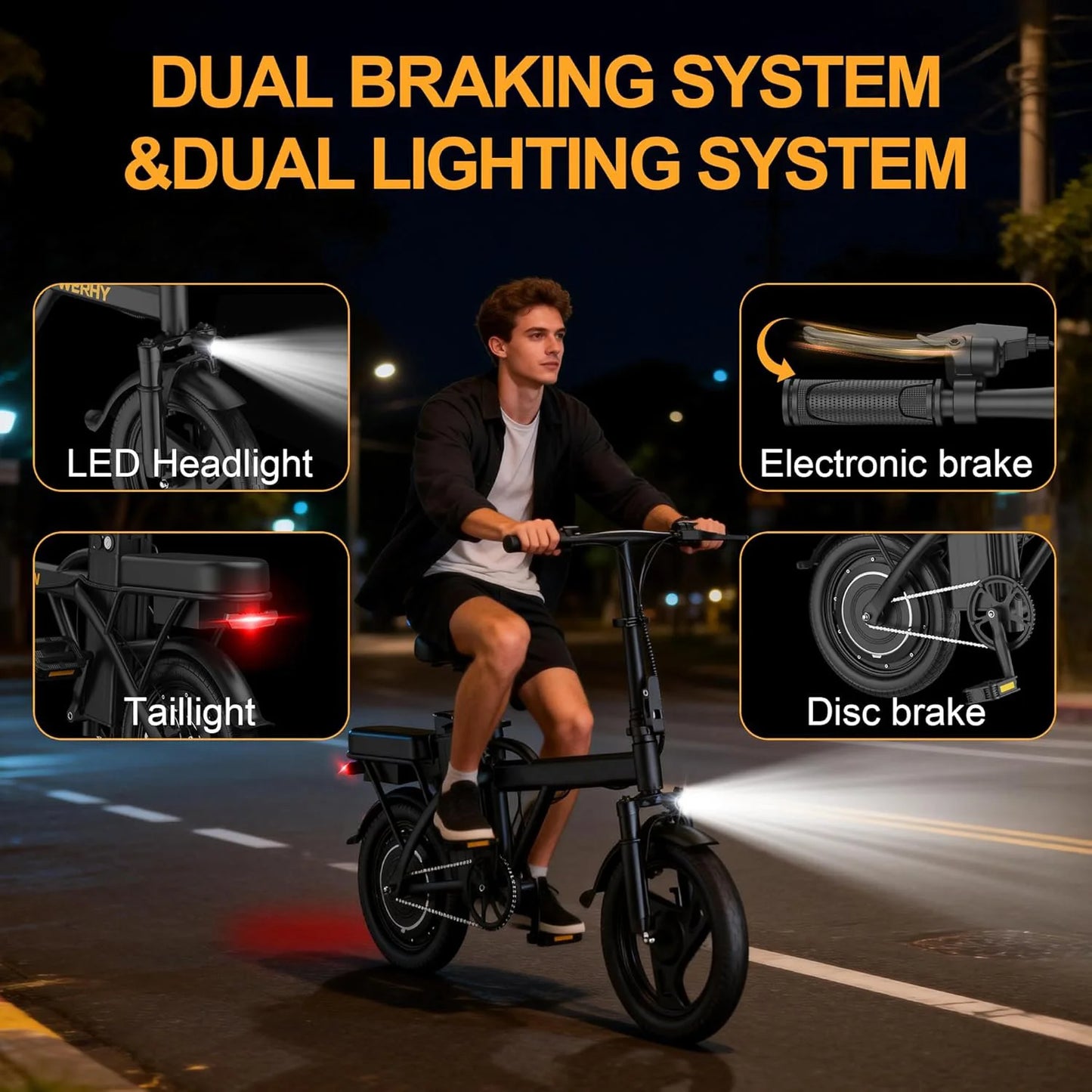 Ladped Foldable Electric Bike 500W 48V Two Seat Range 30mi