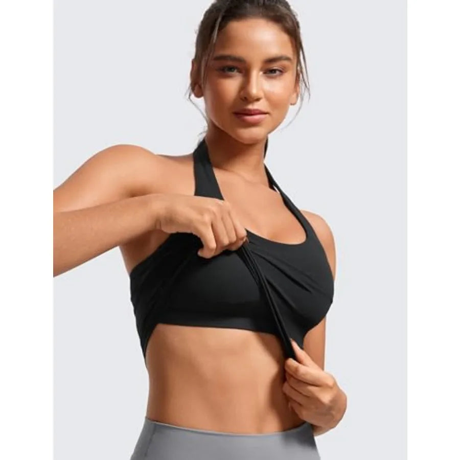 CRZ YOGA Butterluxe Halter Crop Tank Open Back Sports Bra