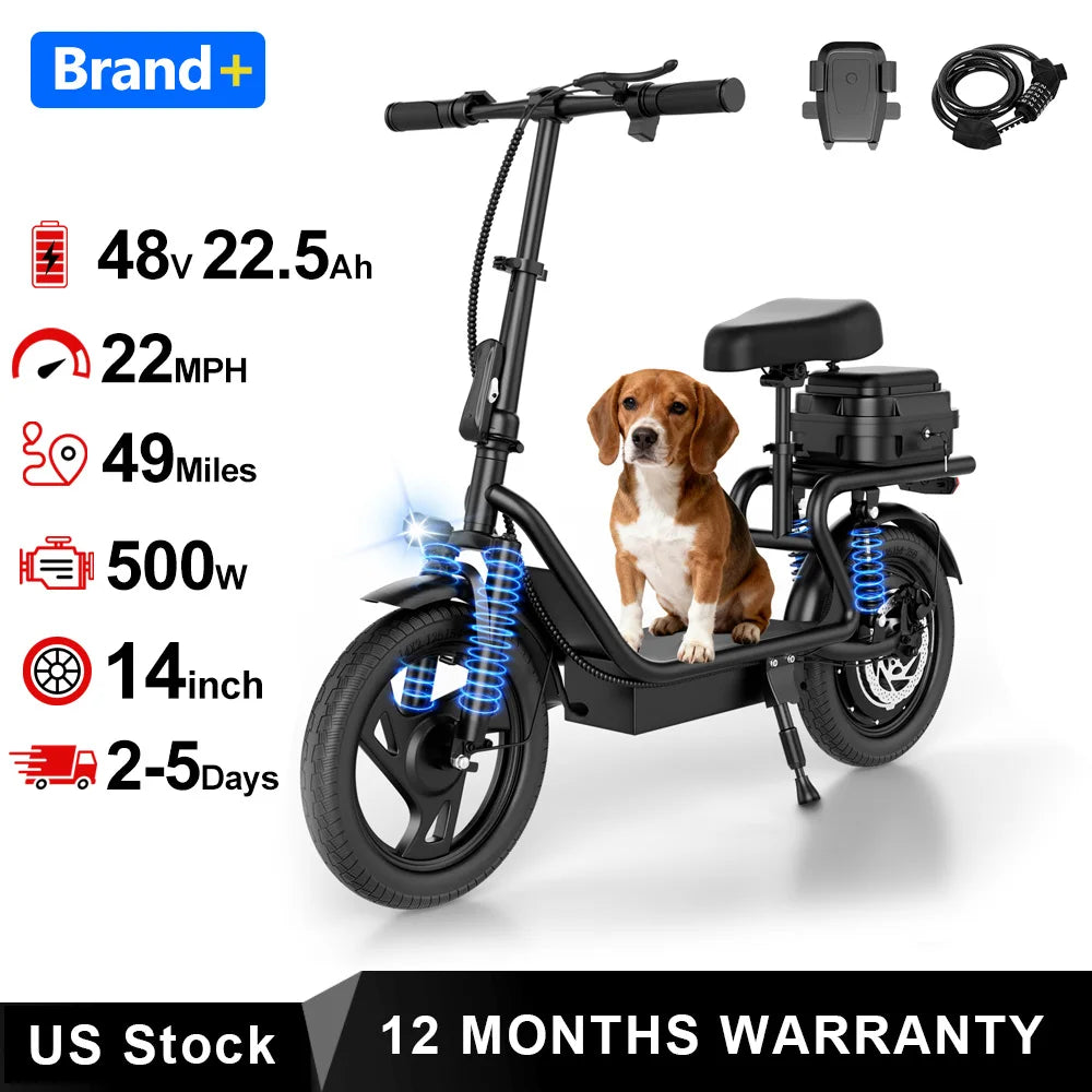 AOVOPRO 500W Foldable Electric Bike 10.4Ah Battery 28 Mile Range