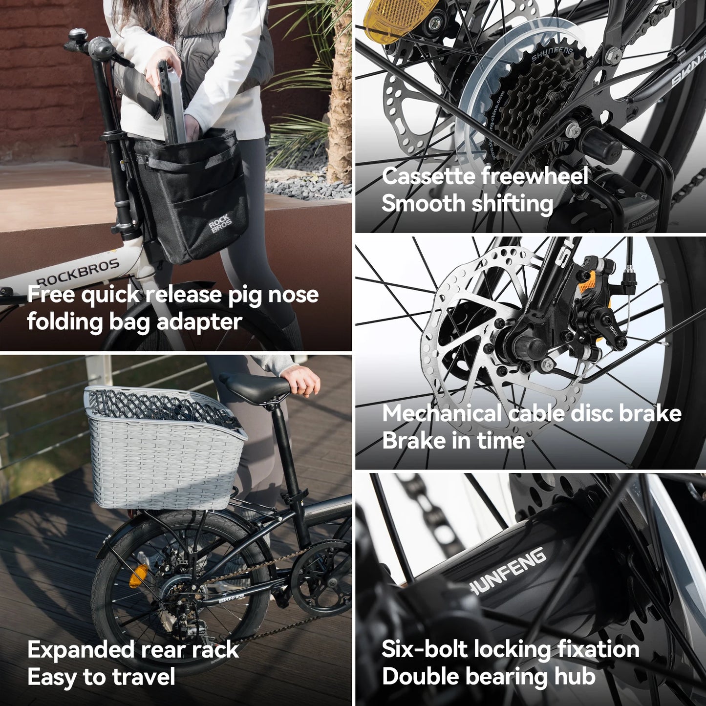 Rockbros Folding Bike Carbon Steel Frame 7 Speed Disc Brake