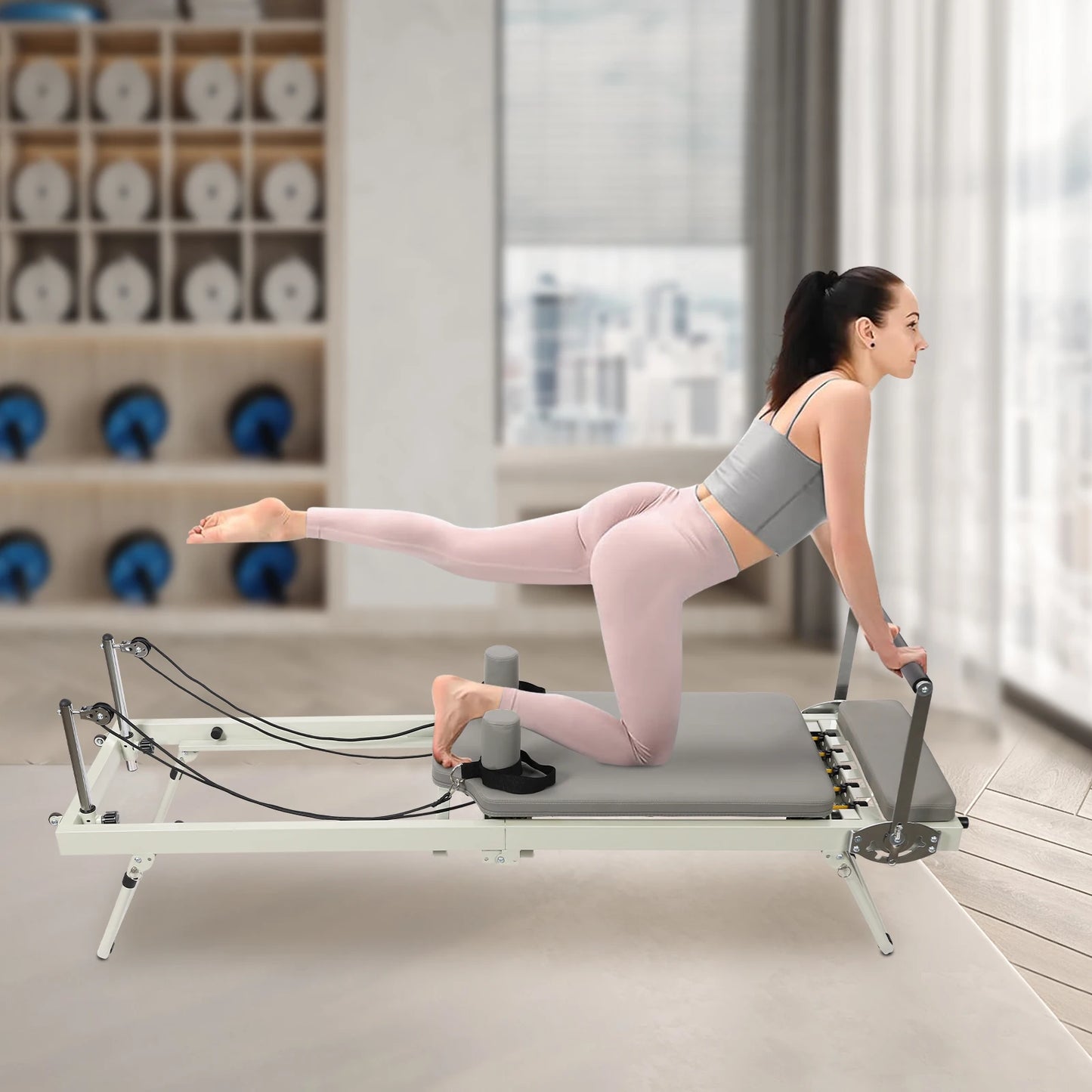 Pilates Reformer Foldable For Home Use With Dual Resistance Springs And Cords