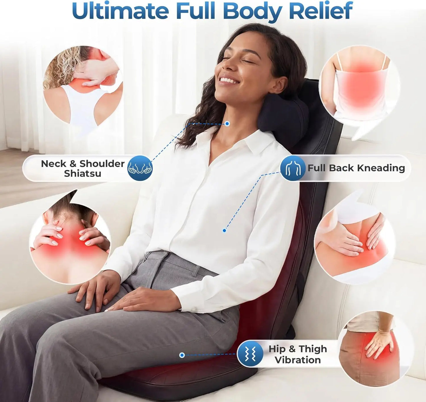 HIMOUTA 3-In-1 Shiatsu Neck and Back Massage Cushion With Heat