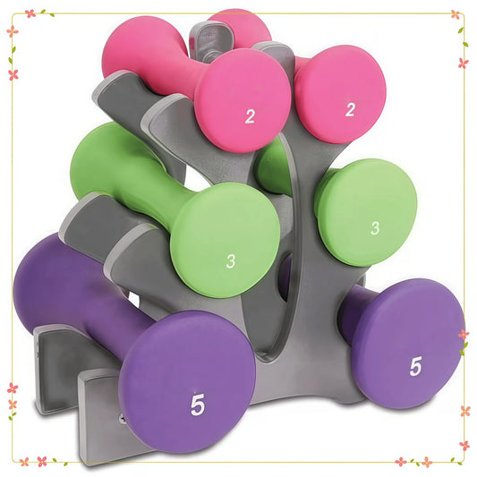 Hourglass Neoprene Dumbbell Set With A-Frame Non-Slip Grips