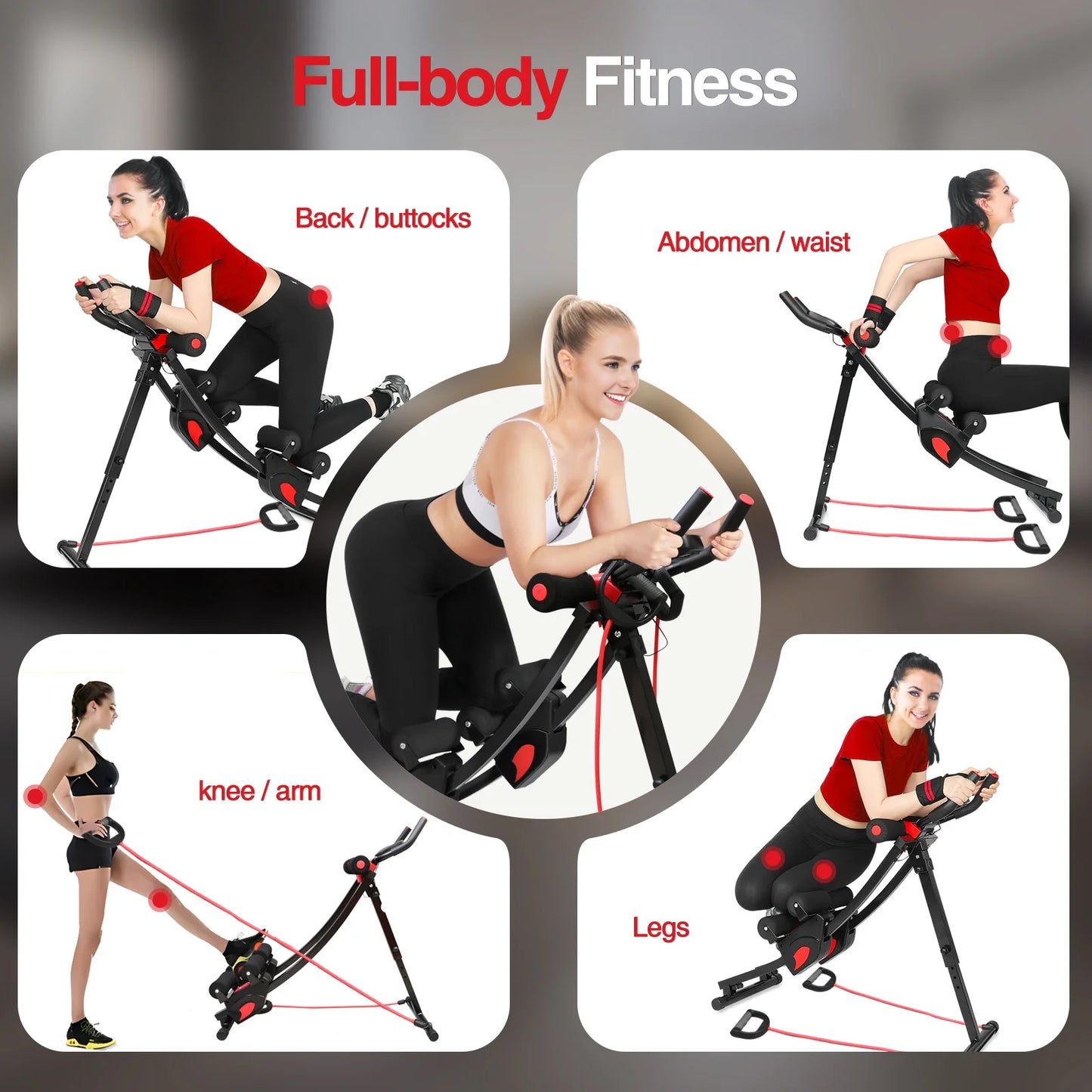 Abdominal Workout Machine With Foldable Frame Resistance Bands LCD Display