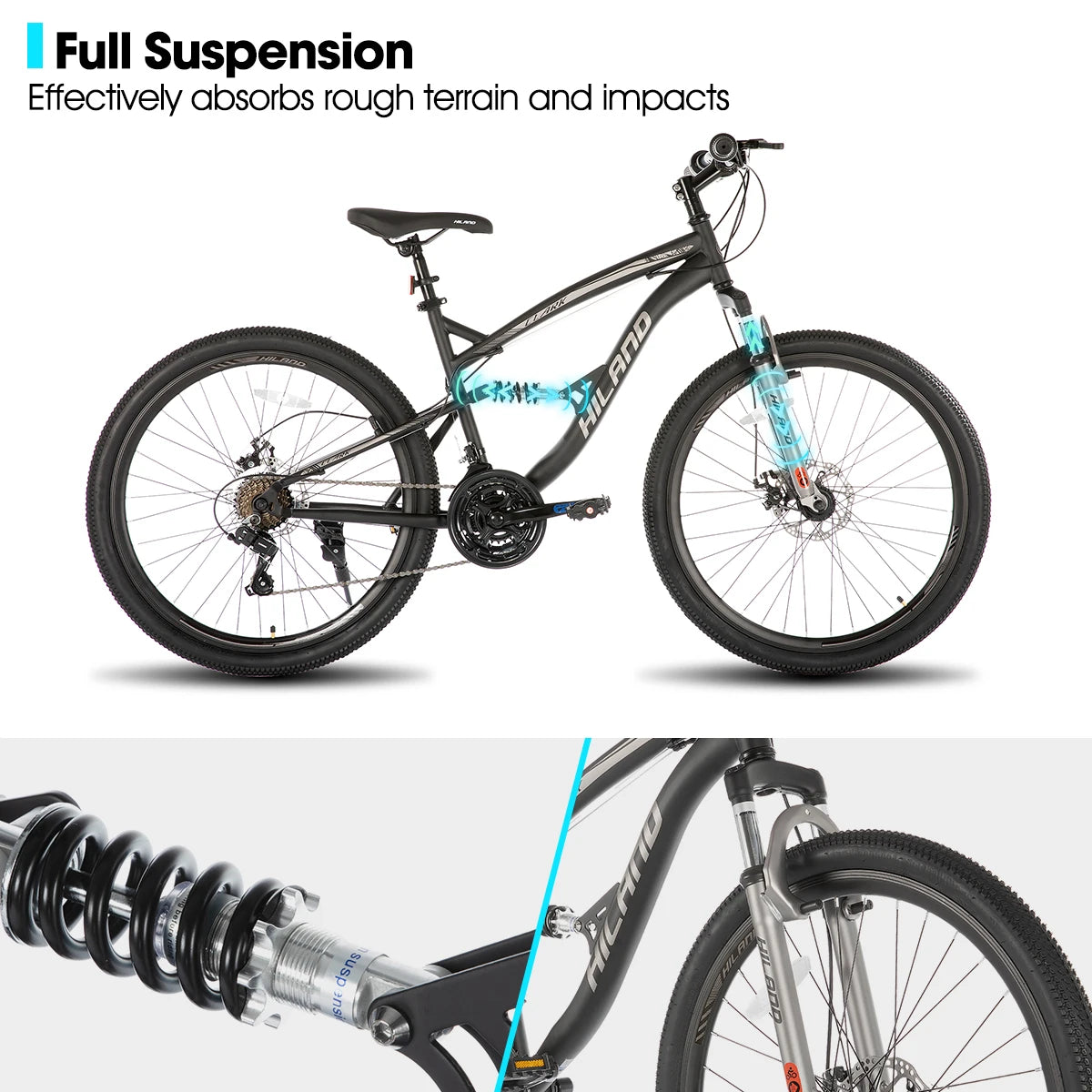Hiland Full Suspension Mountain Bike For Adults 21 Speed