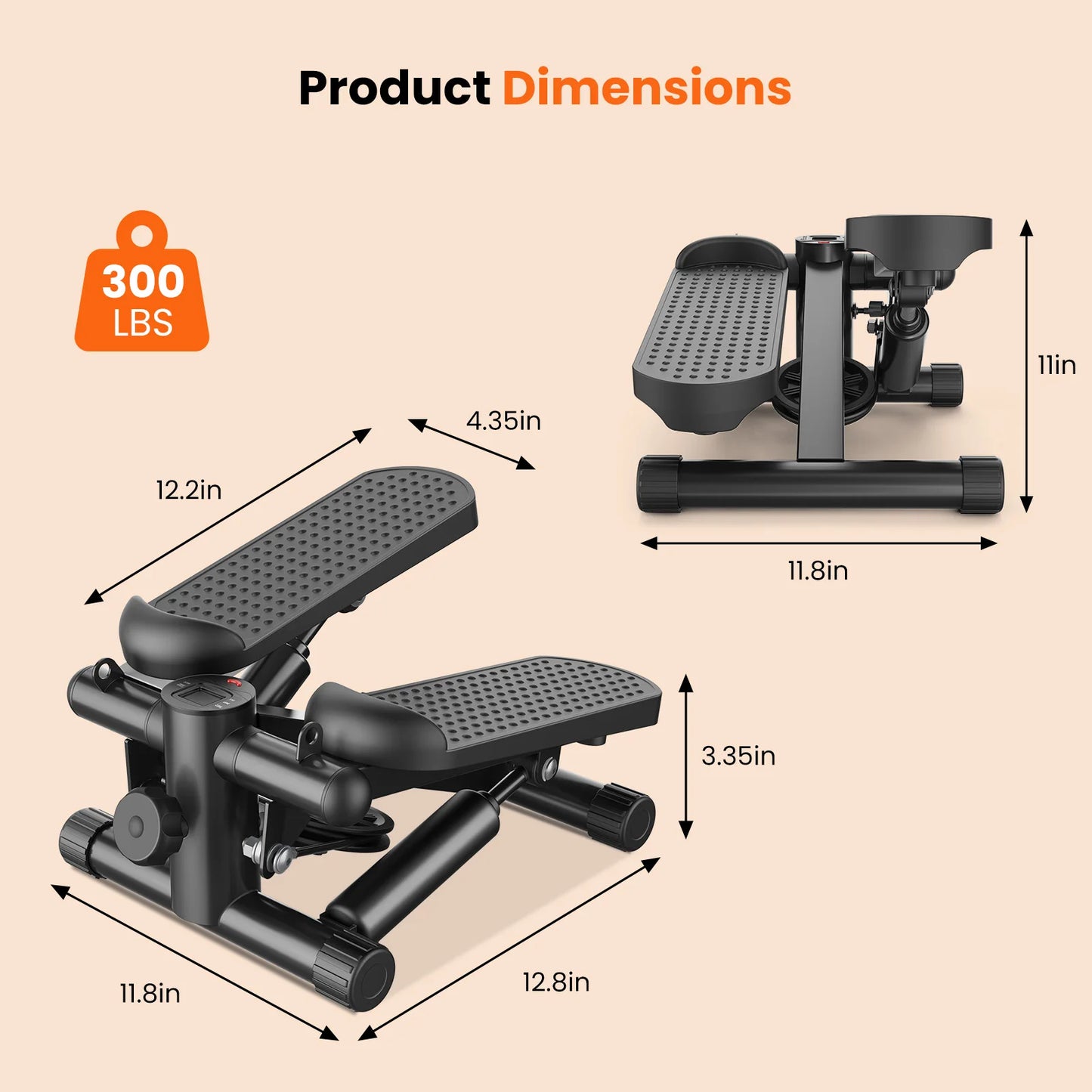 Mini Stepper With Resistance Bands, 300 LBS Capacity, LCD Monitor