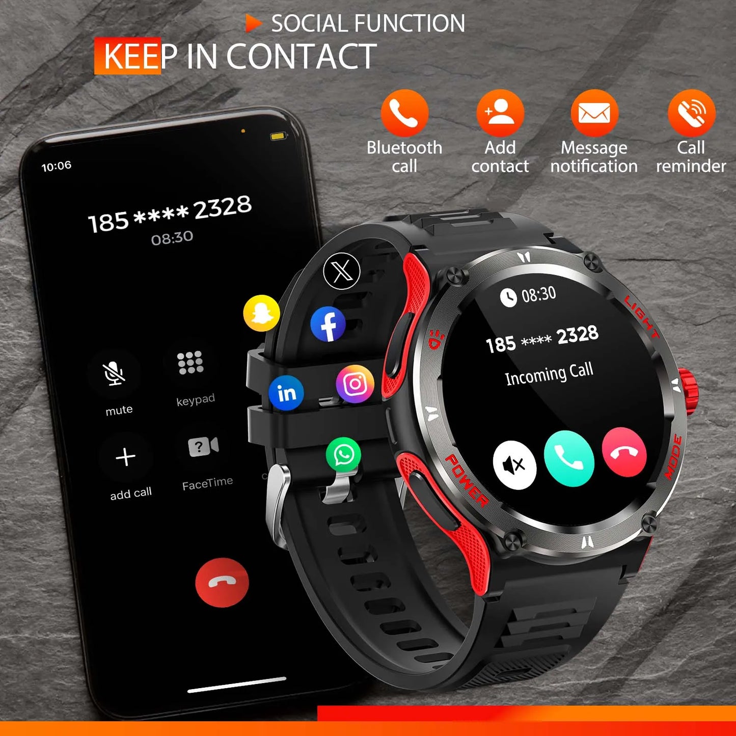 EIGIIS Smart Watch 3ATM Waterproof Heart Rate Bluetooth Call