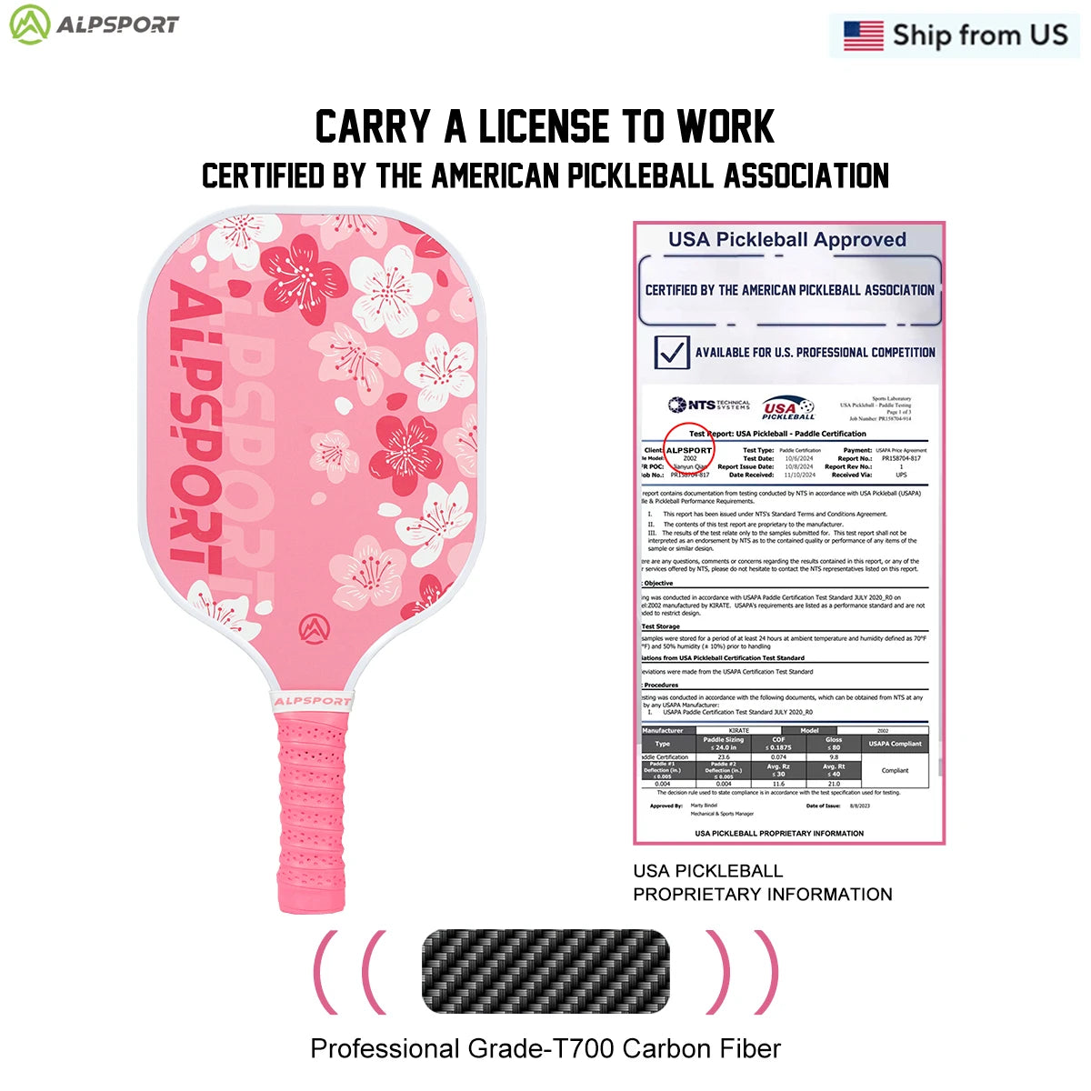 ALPSPORT Sakura USAPA Pickleball Paddle T700 With Two Free Balls