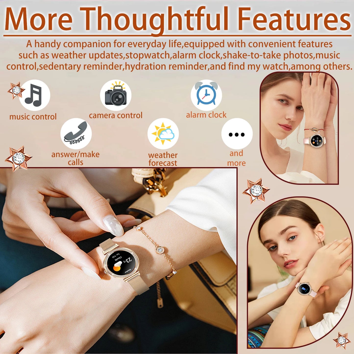 INNOFOVO Women Smartwatch 1.29-Inch Touchscreen With Wireless Calls