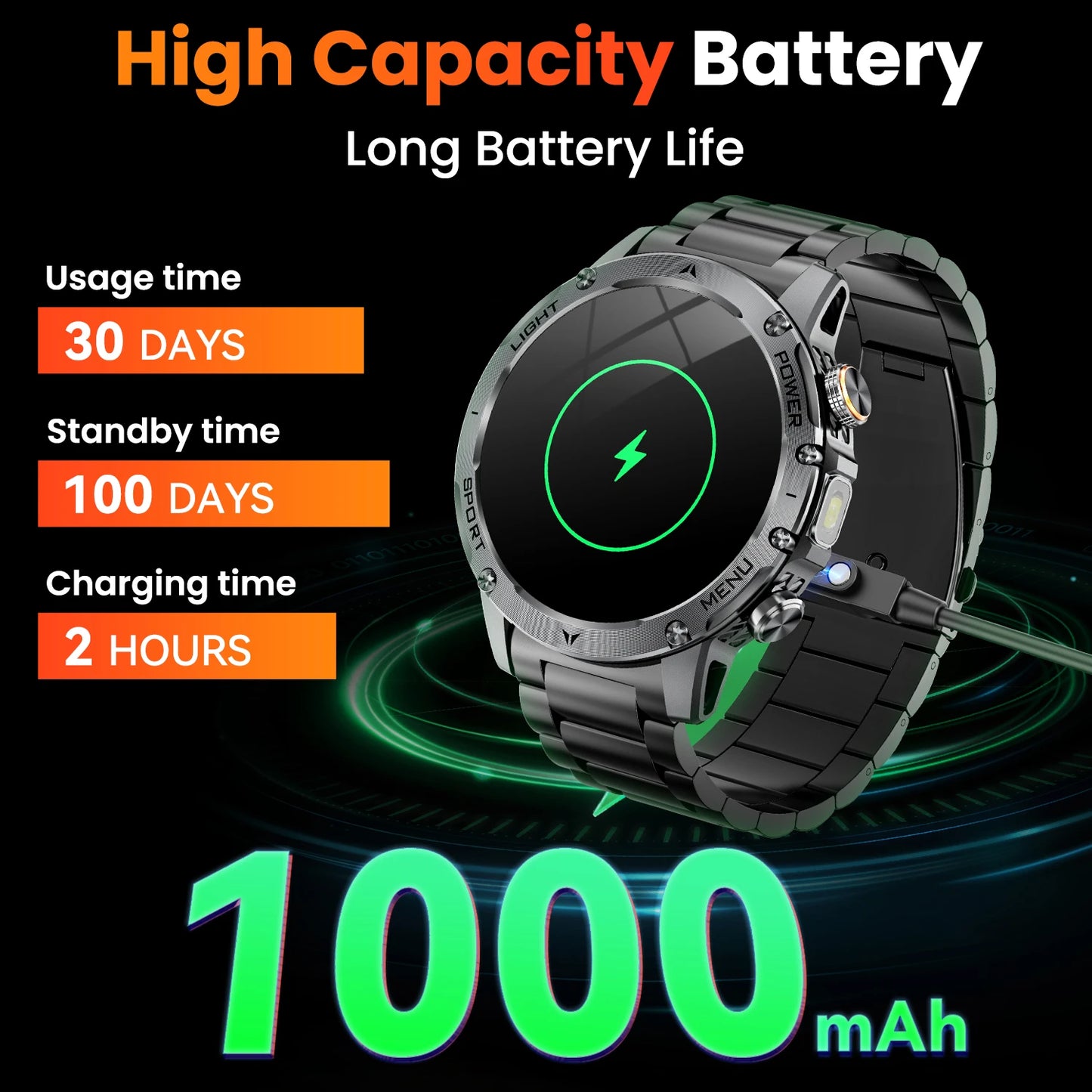 Military Smartwatch With HD Screen And Over 100 Sports Modes
