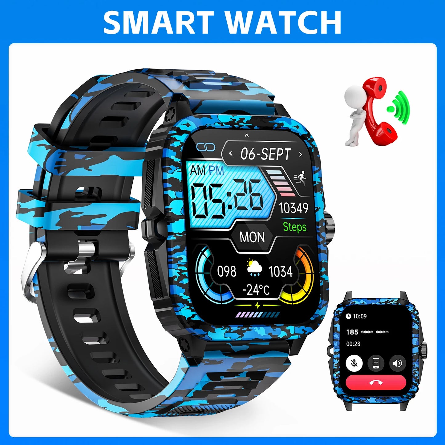 LaNikar Smart Watch 3ATM Waterproof Fitness Tracker Heart Rate Bluetooth