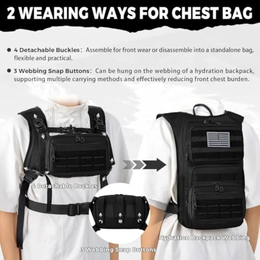 Tactical Hydration Backpack With Front Pouch And Water Bladder