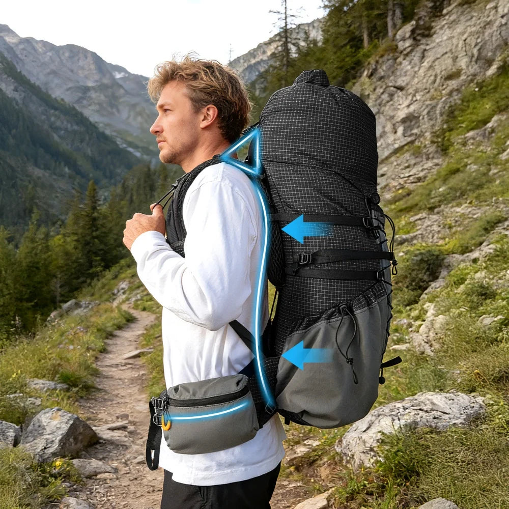 Night Cat Lightweight Internal-Frame Roll-Top Hiking Backpack with Rain Cover