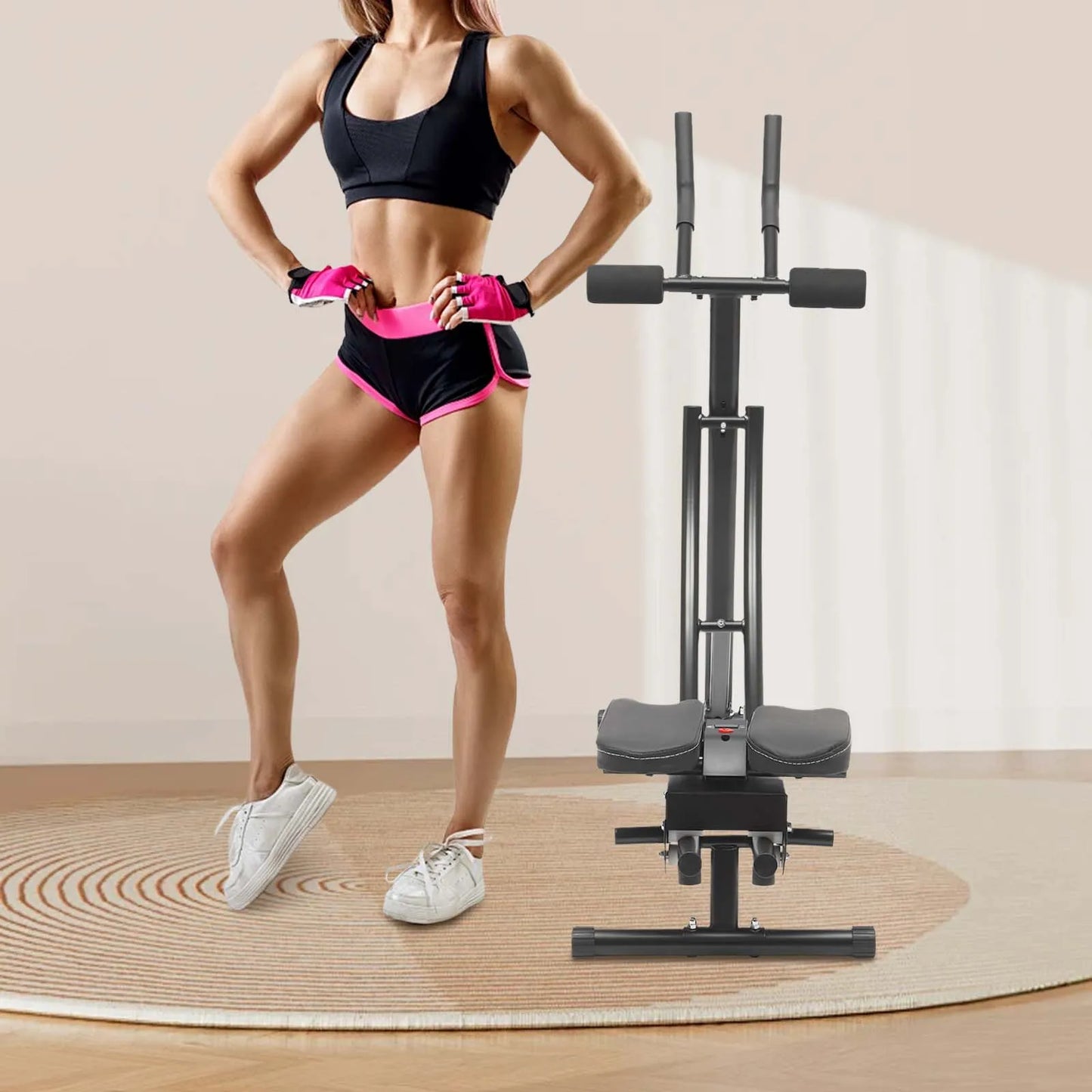 Abdominal Crunch Coaster Ab Trainer With LCD Monitor Six Silent Rollers