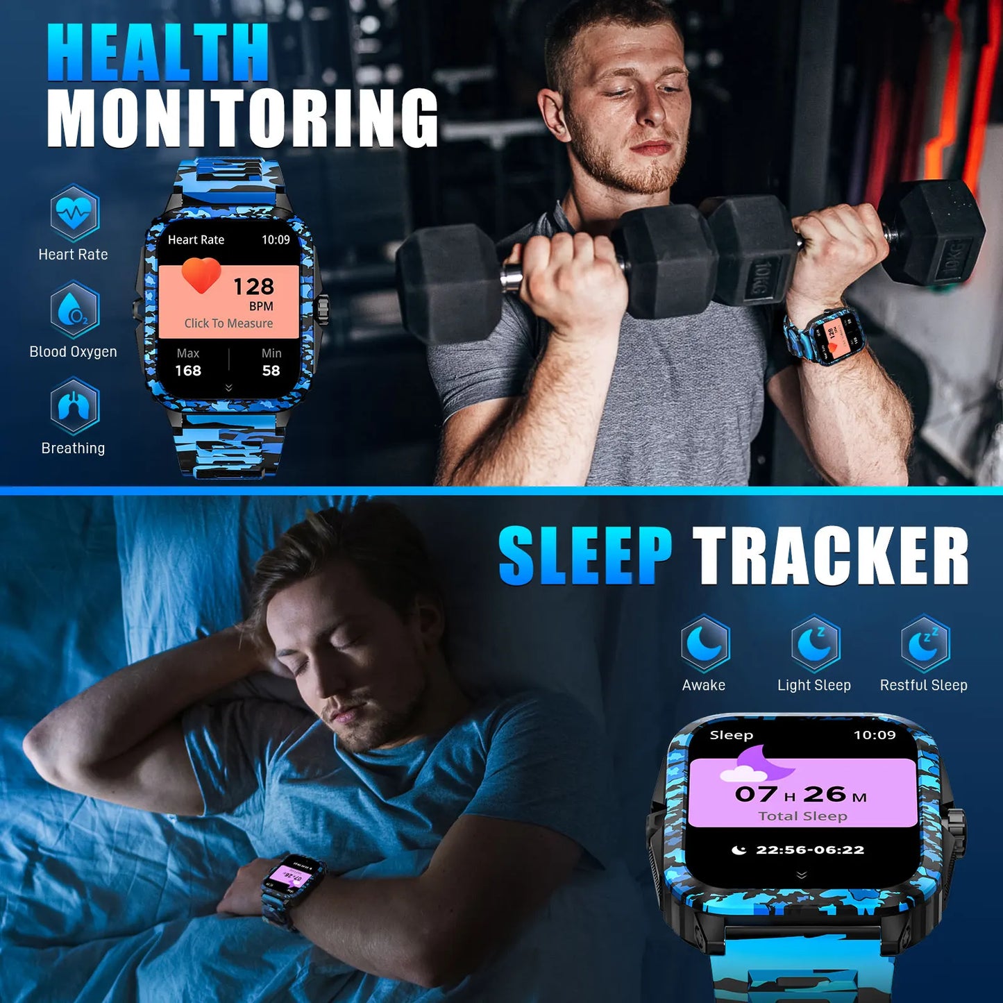 LaNikar Smart Watch 3ATM Waterproof Fitness Tracker Heart Rate Bluetooth