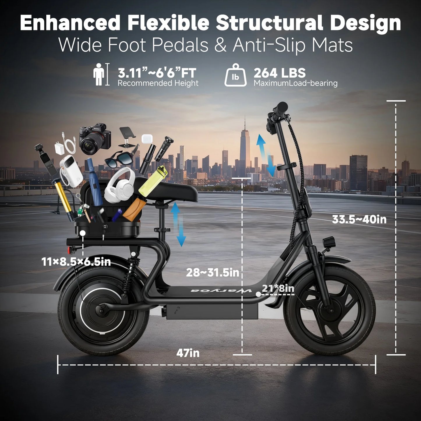 AOVOPRO 500W Foldable Electric Bike 10.4Ah Battery 28 Mile Range