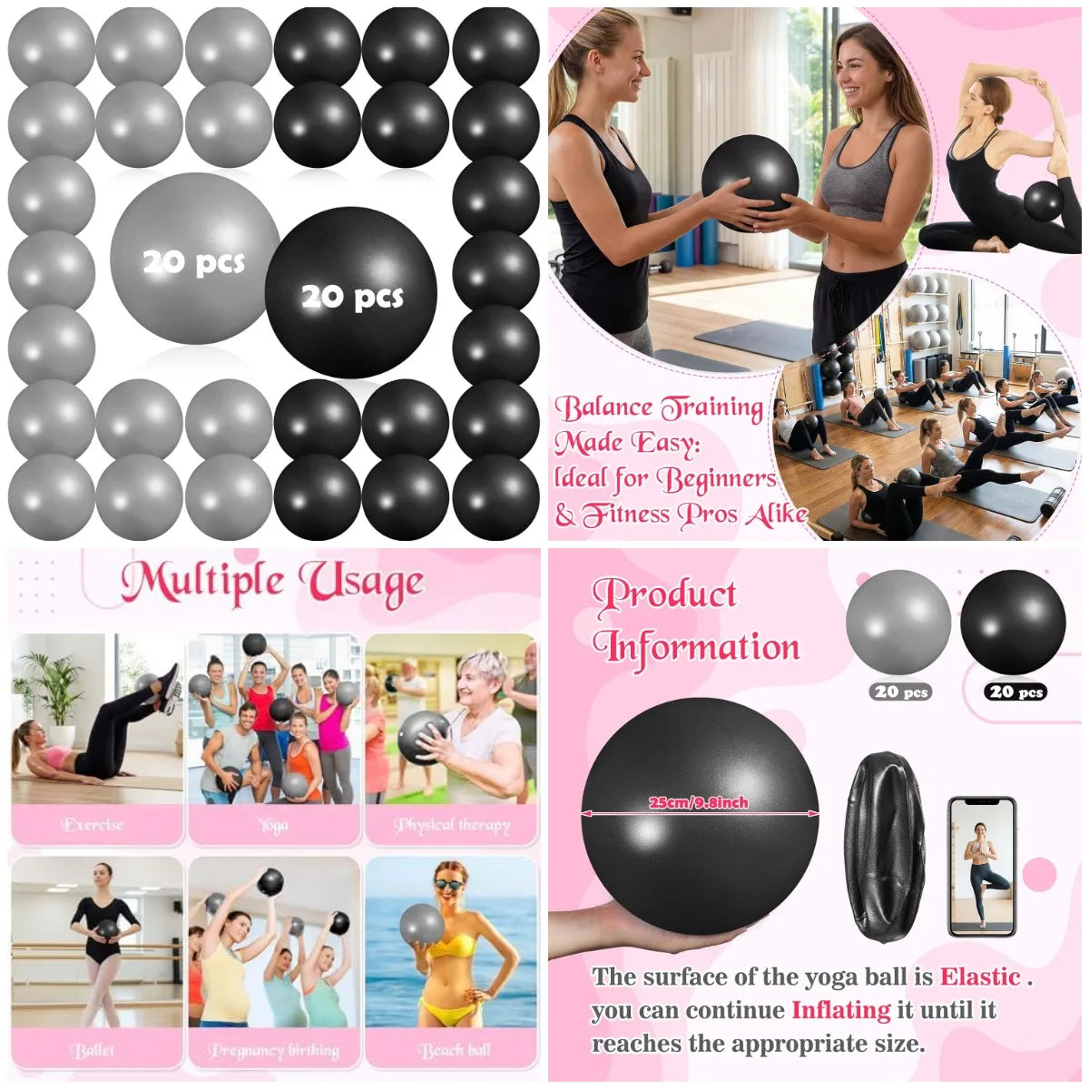 YTYIN Pilates Yoga Ball Set for Stability Training and Stretching