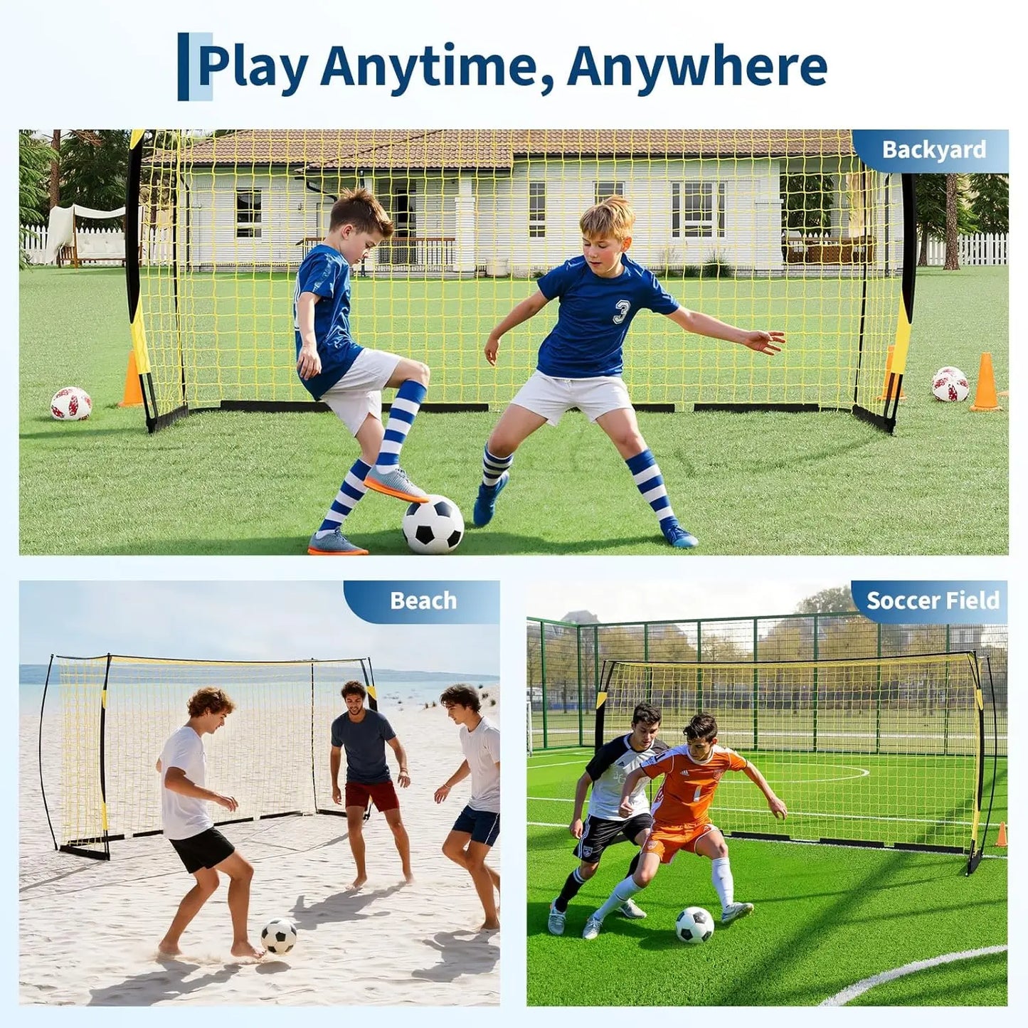 HiMISS Portable Soccer Goal With Sturdy Metal Base For Backyard