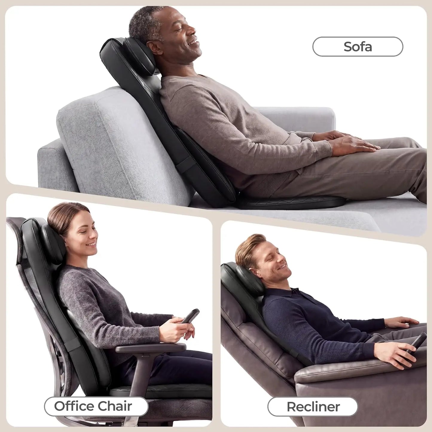 HIMOUTA 3-In-1 Shiatsu Neck and Back Massage Cushion With Heat