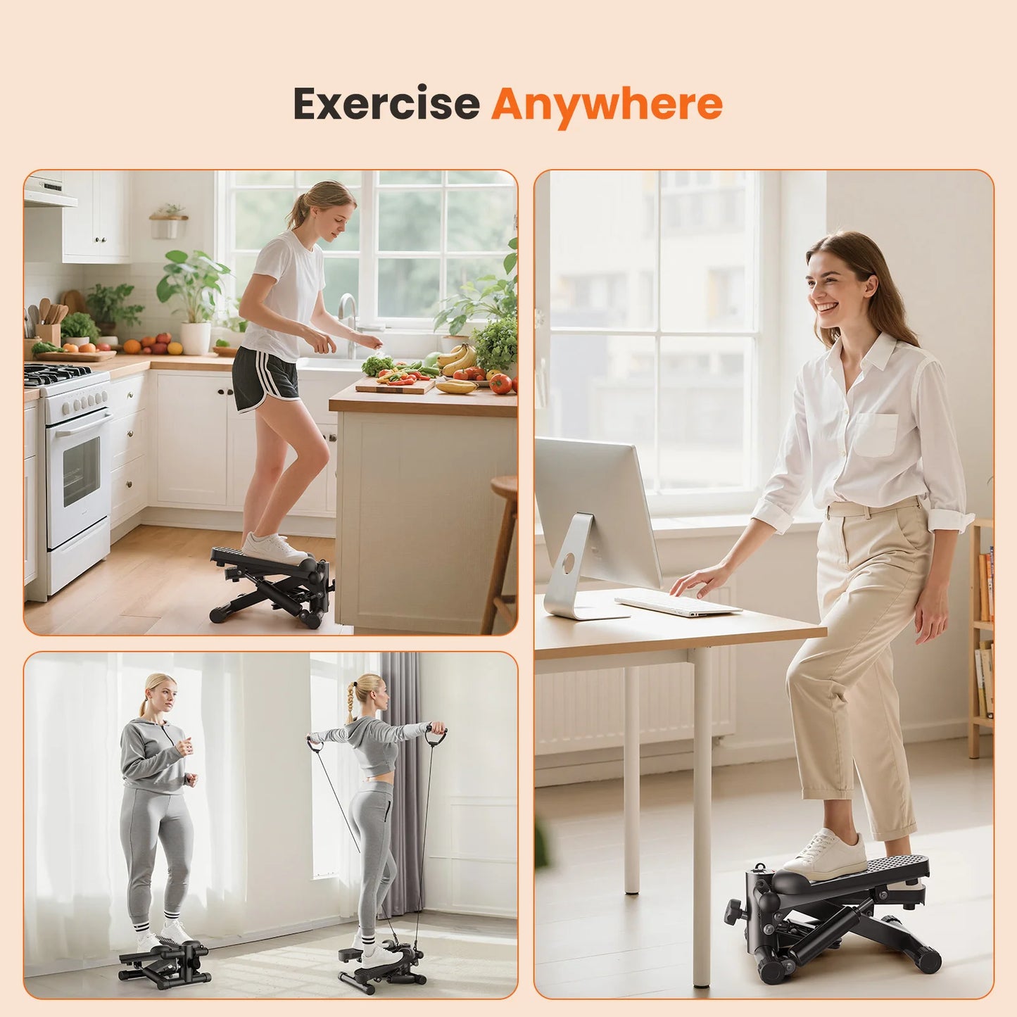 Mini Stepper With Resistance Bands, 300 LBS Capacity, LCD Monitor