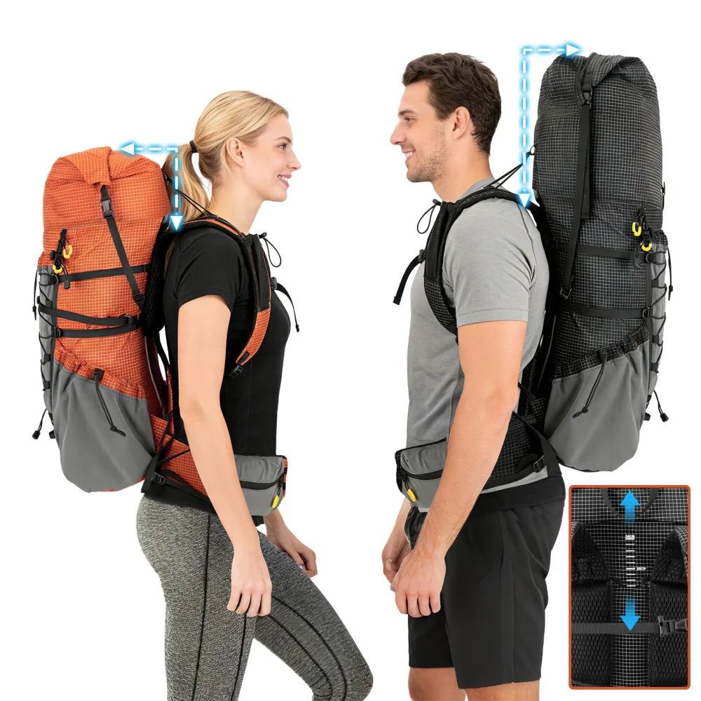 Night Cat Lightweight Internal-Frame Roll-Top Hiking Backpack with Rain Cover