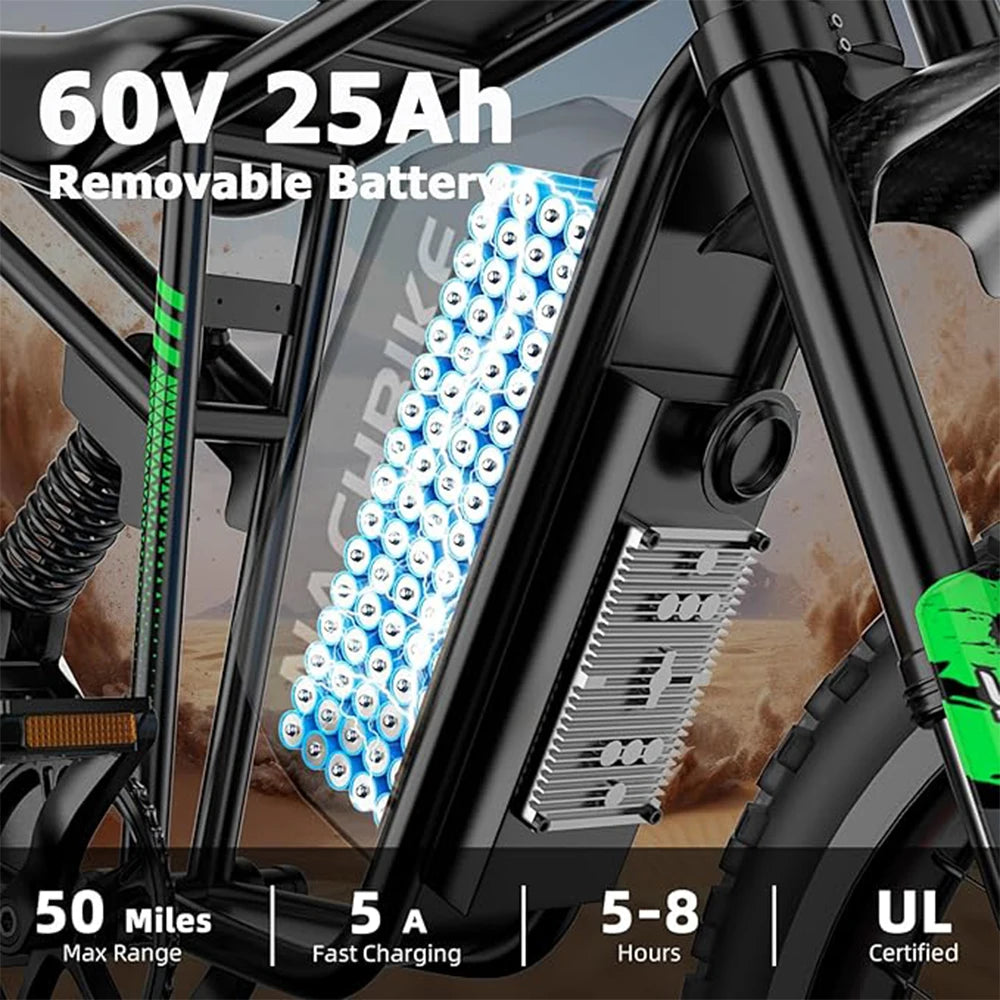 6000W Electric Dirt Bike With 60V 25Ah Battery Dual Suspension