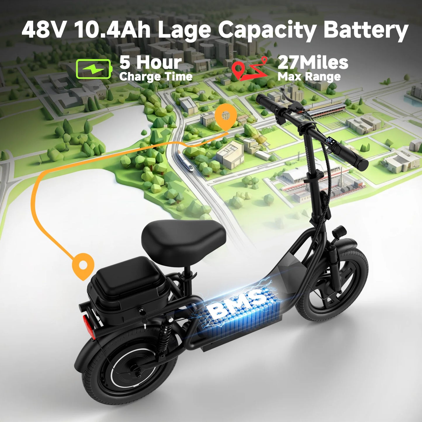 AOVOPRO 500W Foldable Electric Bike 10.4Ah Battery 28 Mile Range