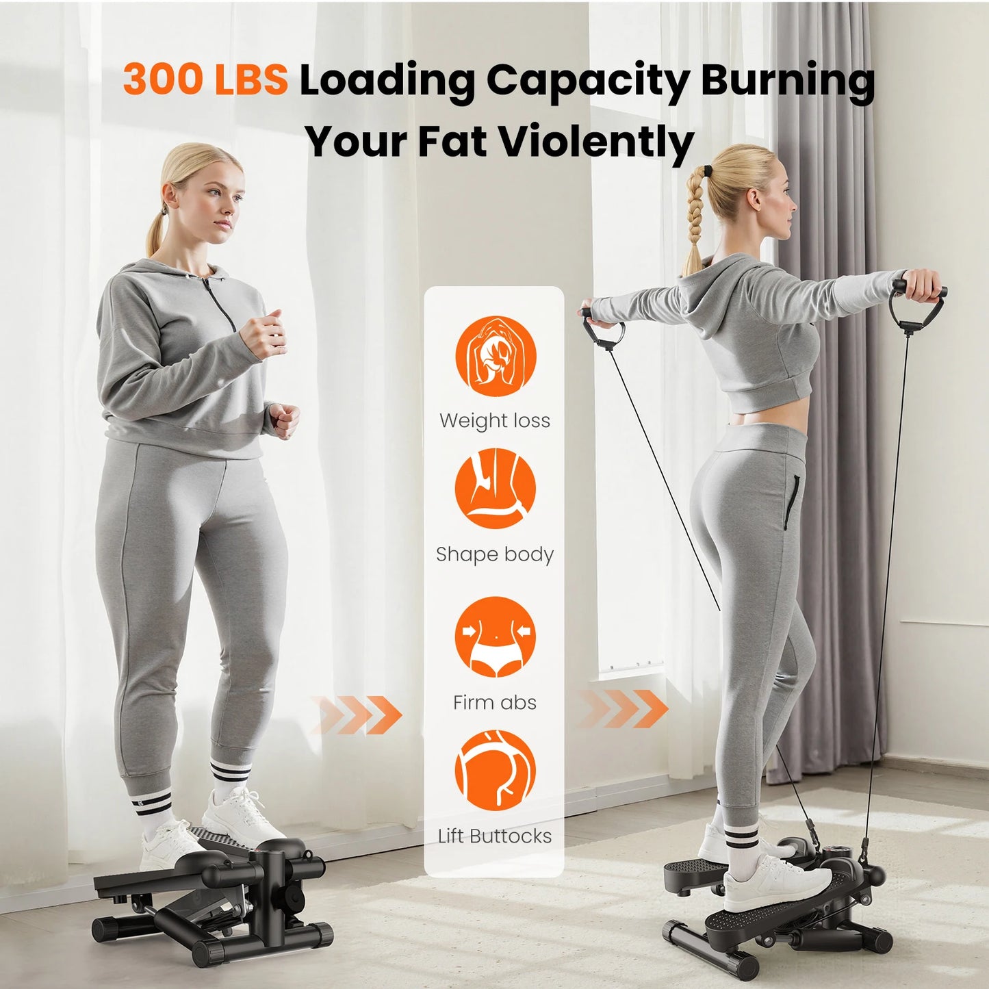 Mini Stepper With Resistance Bands, 300 LBS Capacity, LCD Monitor