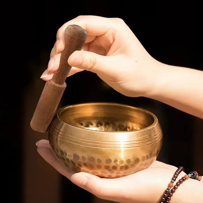 NONED Tibetan Brass Singing Bowl for Sanskrit Yoga Meditation and Healing
