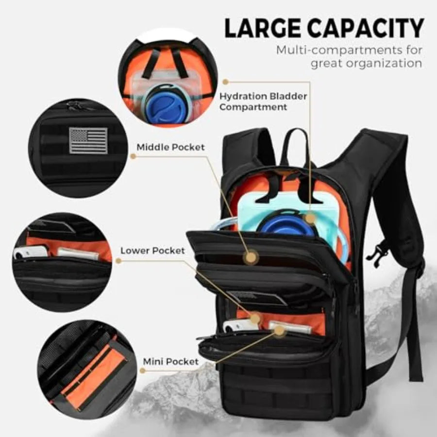 Tactical Hydration Backpack With Front Pouch And Water Bladder
