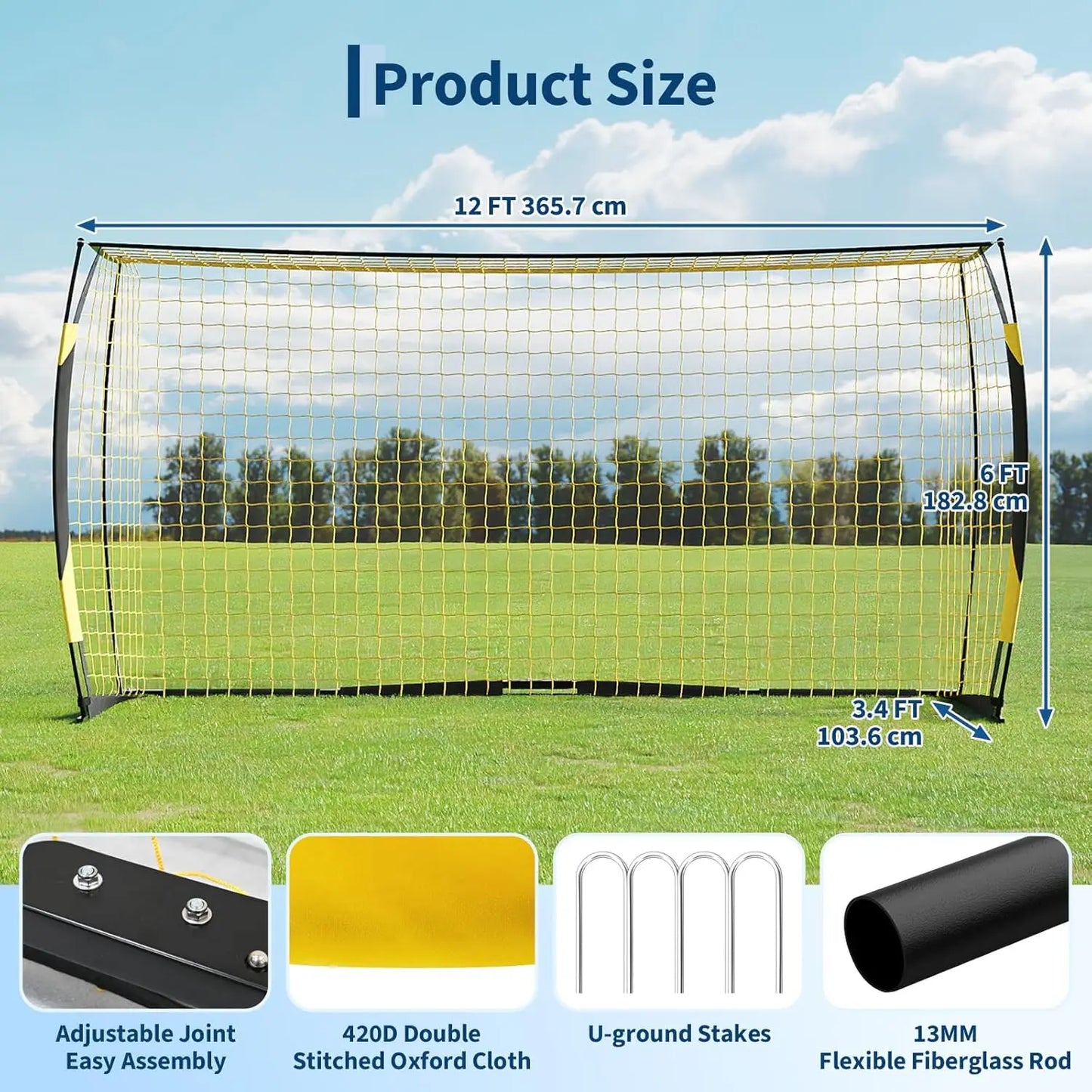 HiMISS Portable Soccer Goal With Sturdy Metal Base For Backyard