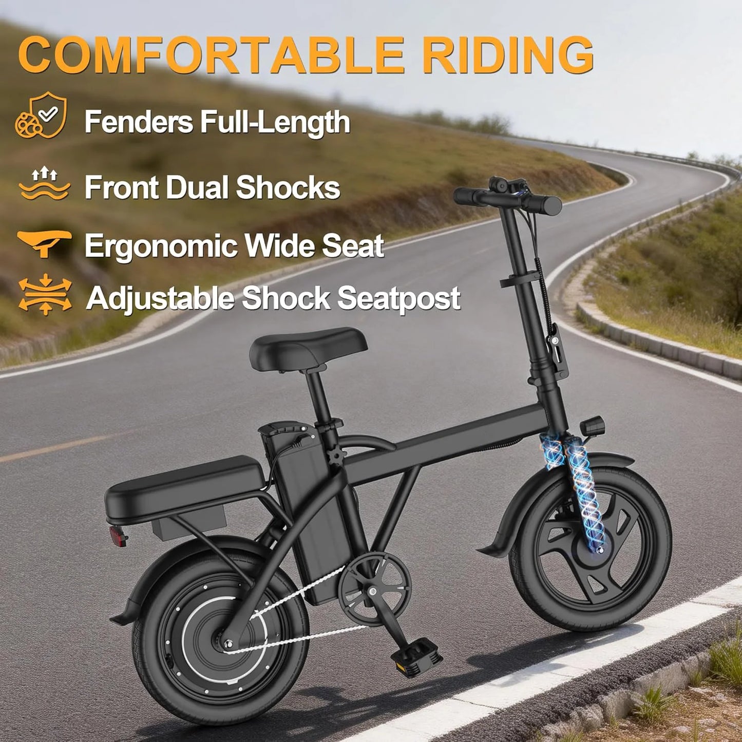 Ladped Foldable Electric Bike 500W 48V Two Seat Range 30mi