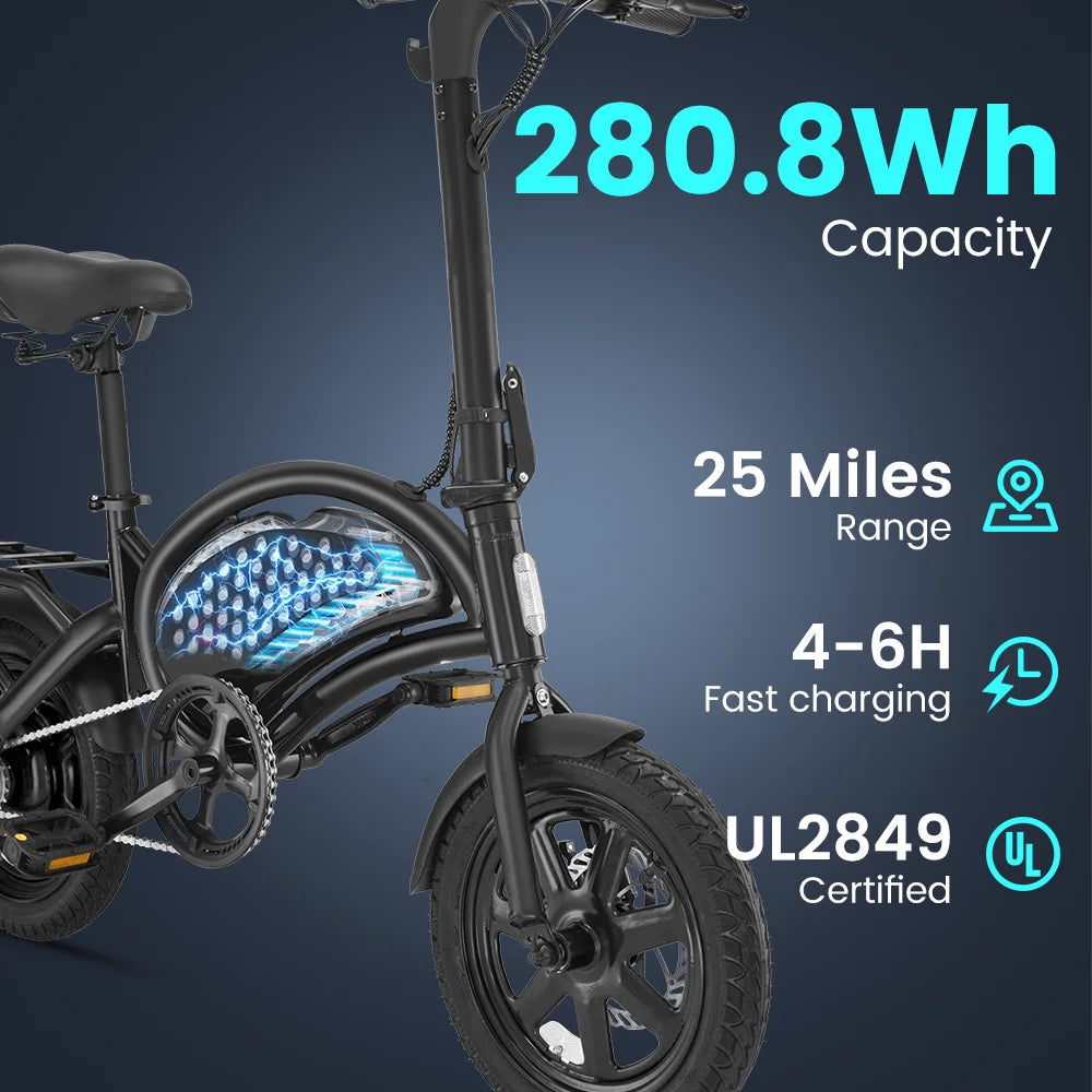 Dyu Foldable Electric Bike For Adults 500W Peak 20 MPH City Commuter