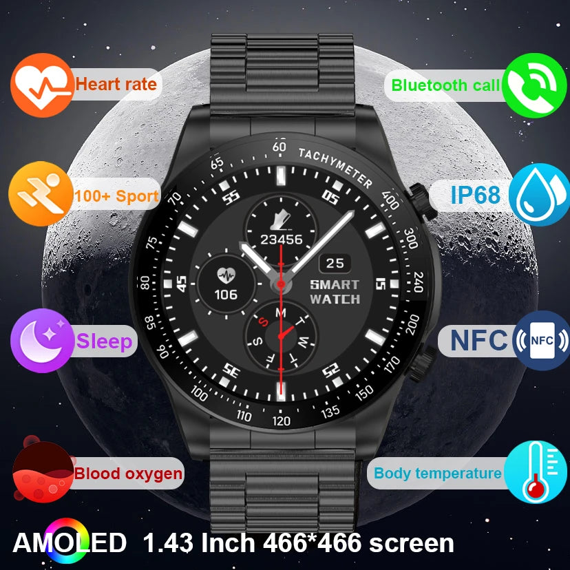 Smart Watch For Men AMOLED Bluetooth Heart Rate Fitness Tracker